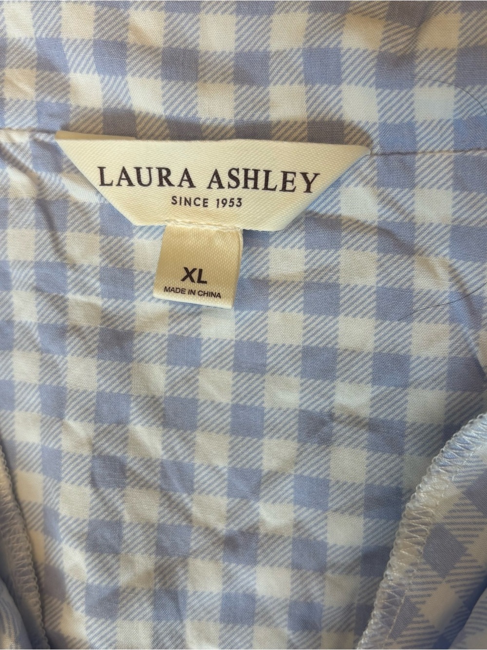 Laura Ashley XL Blue and White Gingham Short Pajama Set Ruffle Trim - Picture 4 of 10